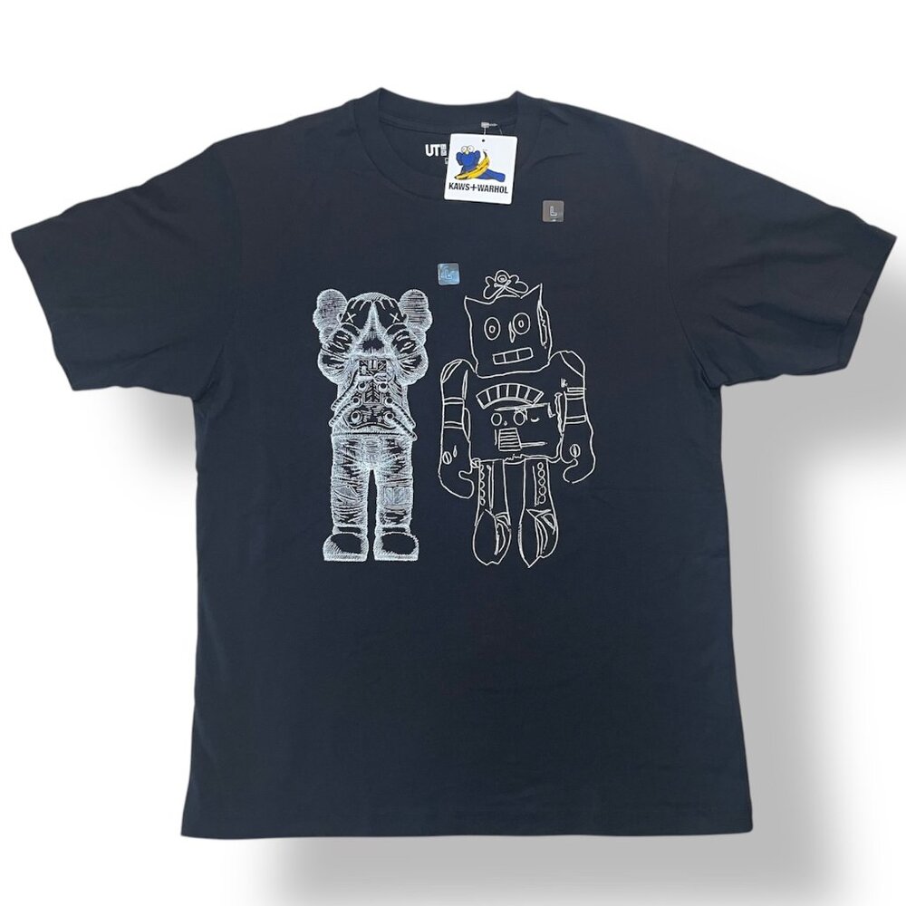KAWS + WARHOL UT Graphic T shirt Black Tee Unisex Size Large / XS